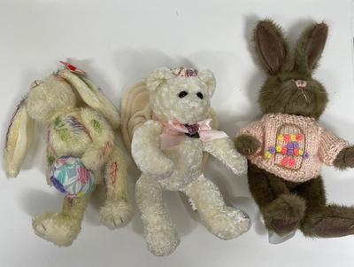 3 Stuffies perfect for Easter - BEANIE BABIE Georgia Rabbit, PBC bear, Hugfun Bunny