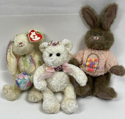 3 Stuffies perfect for Easter - BEANIE BABIE Georgia Rabbit, PBC bear, Hugfun Bunny