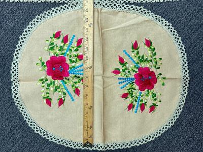 3 pc set of embroidered table linen roses