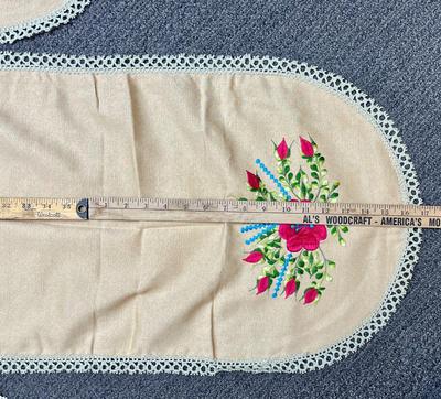 3 pc set of embroidered table linen roses