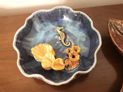 Lot #112 Lot of 2 pieces of Studio Pottery - Aquatic Design