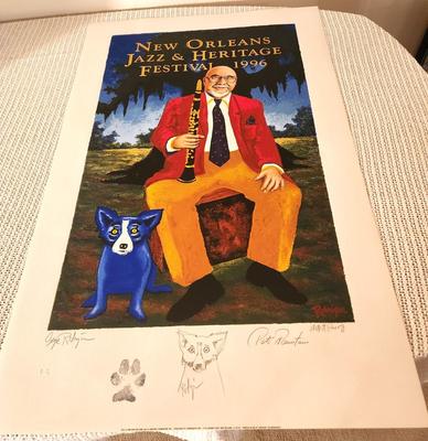 Lot #121 1996 New Orleans Jazz Fest Poster - Artists Proof with Remarque - double signed by Rodrigue