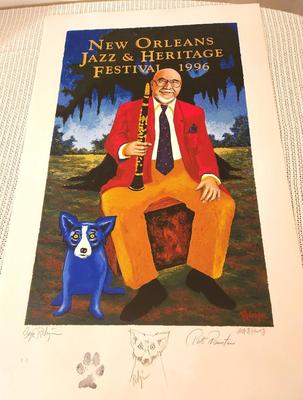 Lot #121 1996 New Orleans Jazz Fest Poster - Artists Proof with Remarque - double signed by Rodrigue