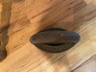 ANTIQUE PIANO STOOL AND CAST CLOTHES IRON