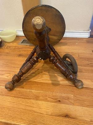 ANTIQUE PIANO STOOL AND CAST CLOTHES IRON