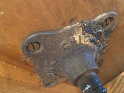 ANTIQUE PIANO STOOL AND CAST CLOTHES IRON