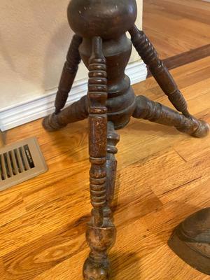 ANTIQUE PIANO STOOL AND CAST CLOTHES IRON
