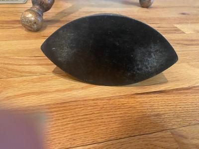 ANTIQUE PIANO STOOL AND CAST CLOTHES IRON