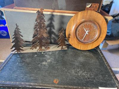 SETH THOMAS WOODEN WALL CLOCK & IRON PINE TREE DECOR
