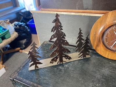 SETH THOMAS WOODEN WALL CLOCK & IRON PINE TREE DECOR