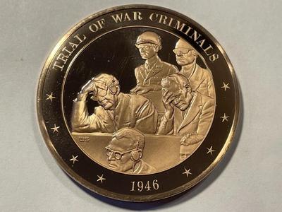 1946 TRIAL OF WAR CRIMINALS' FRANKLIN MINT PROOF BRONZE MEDAL (MEDAL #104). FREE DOMESTIC SHIPPING.