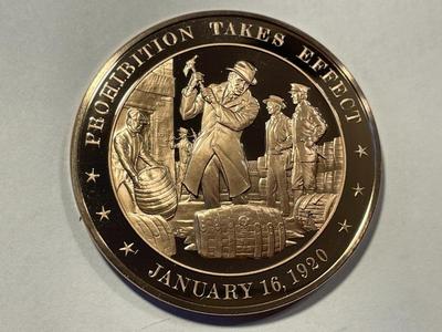 1920 PROHIBITION TAKES EFFECT FRANKLIN MINT PROOF BRONZE MEDAL (MEDAL #109). FREE DOMESTIC SHIPPING.