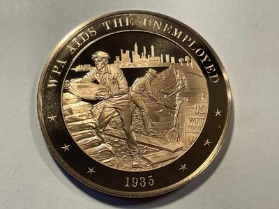 1935 WPA AIDS THE UNEMPLOYED FRANKLIN MINT PROOF BRONZE MEDAL (MEDAL #108). FREE DOMESTIC SHIPPING.