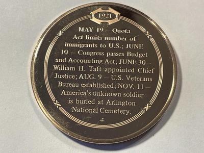 1921 AMERICA HONORS HER UNKNOWN SOLDIERS FRANKLIN MINT PROOF BRONZE MEDAL (MEDAL #105). FREE DOMESTIC SHIPPING.