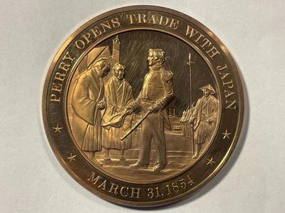 CLEANED 1854 PERRY OPENS TRADE WITH JAPAN FRANKLIN MINT PROOF BRONZE MEDAL (MEDAL #119). FREE DOMESTIC SHIPPING.