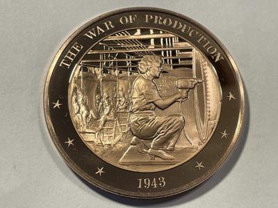 1943 THE WAR OF PRODUCTION FRANKLIN MINT PROOF BRONZE MEDAL (MEDAL #118). FREE DOMESTIC SHIPPING