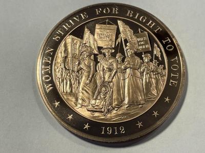 1912 WOMEN STRIVE FOR RIGHT TO VOTE FRANKLIN MINT PROOF BRONZE MEDAL (MEDAL #100). FREE DOMESTIC SHIPPING