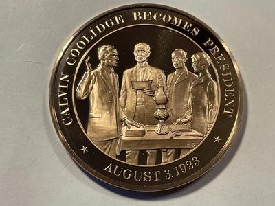 1923 CALVIN COOLIDGE BECOMES PRESIDENT FRANKLIN MINT PROOF BRONZE MEDAL (MEDAL #111). FREE DOMESTIC SHIPPING
