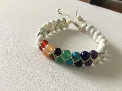 Colorful howlite stone beaded adjustable bracelet