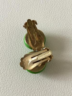 Vintage Hong Kong marked green stud clip on earrings