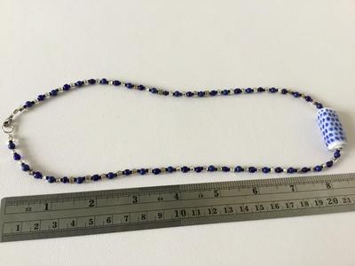 Blue glass beaded pendant beaded necklace