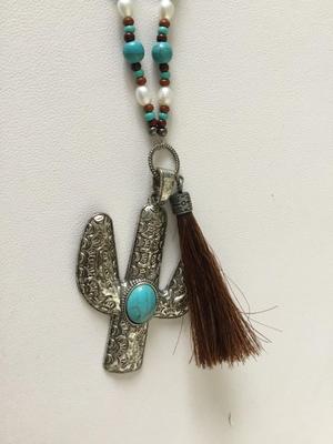 Western beaded statement cactus necklace