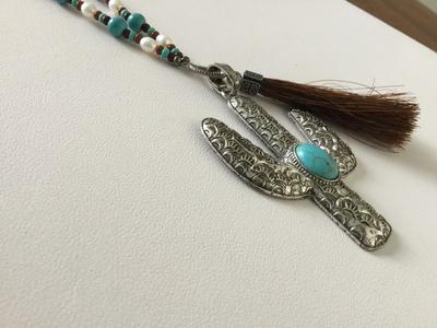 Western beaded statement cactus necklace