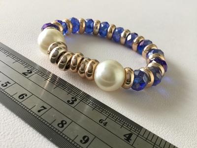 Blue faux beaded stretchy bracelet
