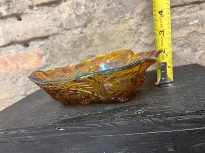 Carnival glass, marigold, avocado and amber