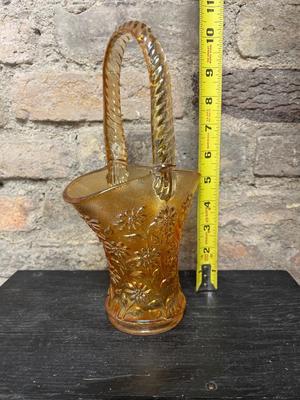 Carnival glass, marigold, avocado and amber