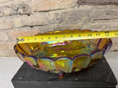 Carnival glass, marigold, avocado and amber