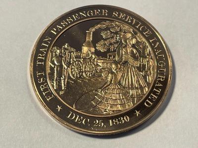 1830 FIRST TRAIN PASSENGER SERVICE INAUGURATED FRANKLIN MINT PROOF BRONZE MEDAL (MEDAL #231). FREE DOMESTIC SHIPPING