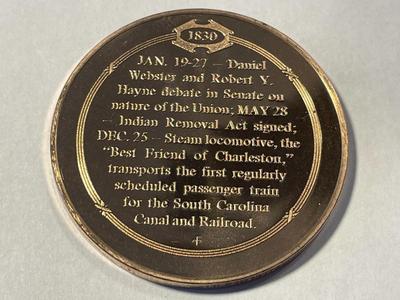 1830 FIRST TRAIN PASSENGER SERVICE INAUGURATED FRANKLIN MINT PROOF BRONZE MEDAL (MEDAL #231). FREE DOMESTIC SHIPPING