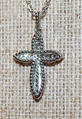 Rounded Ends Curvy Cross PENDANT (1" x ¾") on a Silver Tone Necklace Chain 17" L