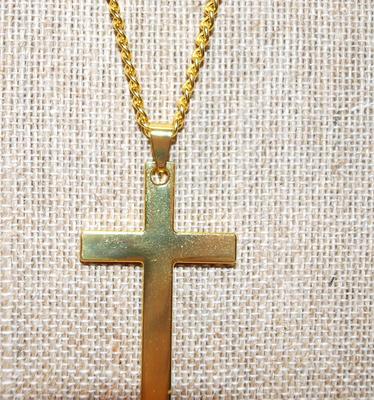 Stainless Steel Gold Plated Cross (2" x 1¼") PENDANT Necklace + Chain 22" L