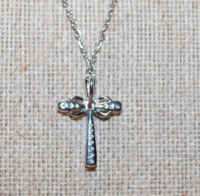 Infinity Set with Center Red Stone Cross PENDANT (1" x ¾") & Rounded Points on a Silver Tone Necklace Chain 17" L