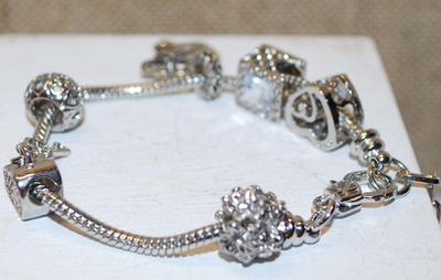 Shiny & Reflective Charm Bracelet with Boxes, Locket, Hearts & Baubles 2¼" Diameter