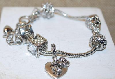 Shiny & Reflective Charm Bracelet with Boxes, Locket, Hearts & Baubles 2¼" Diameter