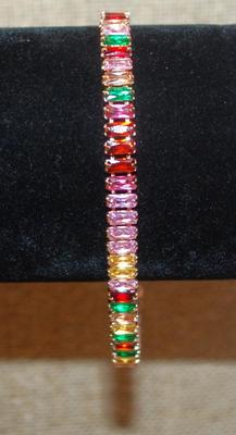 Very Colorful Line of Stones Bracelet (9") on a Rose Gold Setting & Bolo Clasp
