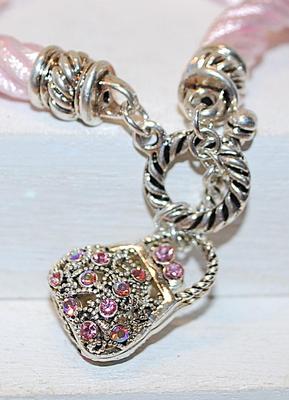 Beautiful Iridescent Pink Stones PURSE Bracelet (6") with a Toggle Silver Tone Clasp