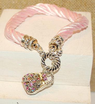 Beautiful Iridescent Pink Stones PURSE Bracelet (6") with a Toggle Silver Tone Clasp