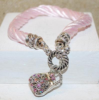 Beautiful Iridescent Pink Stones PURSE Bracelet (6") with a Toggle Silver Tone Clasp