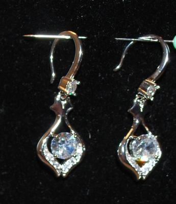 Dangle Clear Stones Earrings Set with Fish Hook Backs