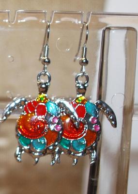 JEWELRY SET Includes Very Colorful TURTLE Earrings (1¼" x 1") with Wire Hook Clasp & PENDANT (2¾" x 2¼") on a...
