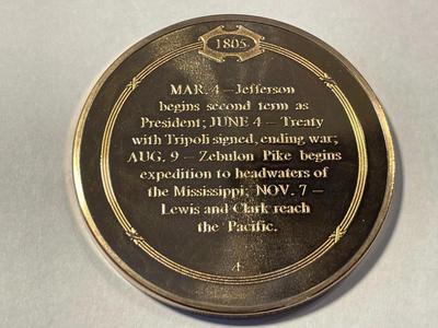 1805 LEWIS & CLARK REACH THE PACIFIC FRANKLIN MINT PROOF BRONZE MEDAL (MEDAL #232). FREE DOMESTIC SHIPPING.