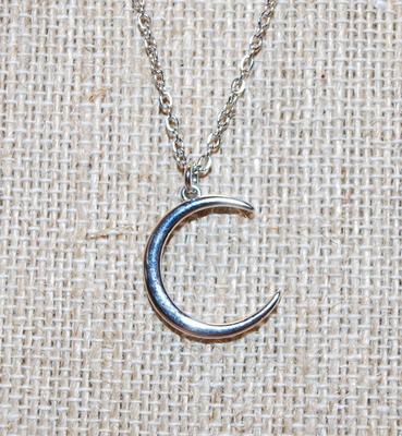 Crescent Moon Hook PENDANT (½" Diam.) on a Silver Tone Necklace Chain 18" L