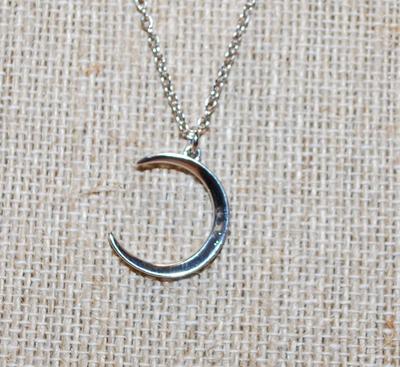 Crescent Moon Hook PENDANT (½" Diam.) on a Silver Tone Necklace Chain 18" L