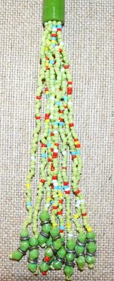 Lots of Greens Necklace with Red Speckle Beads and Dangles 36" L
