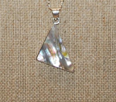Triangle Mother-of-Pearl Style PENDANT (1½" x 1") on a Silver Tone Necklace Chain 20" L