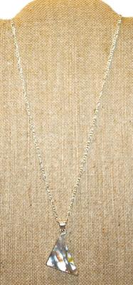 Triangle Mother-of-Pearl Style PENDANT (1½" x 1") on a Silver Tone Necklace Chain 20" L